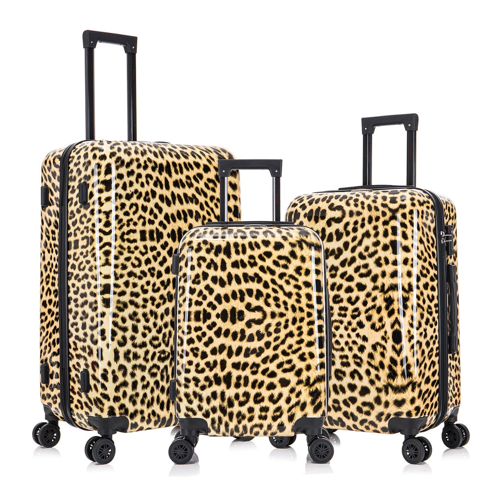 Print 3-Piece Hardside Luggage Sets with Spinner Wheels, Handle, Trolley, (20"/24"/28"), Cheetah