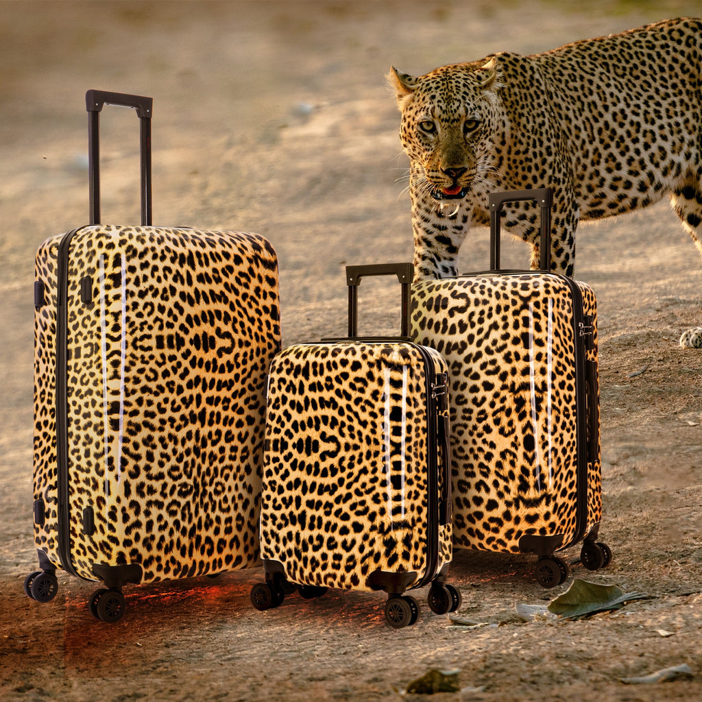 Print 3-Piece Hardside Luggage Sets with Spinner Wheels, Handle, Trolley, (20"/24"/28"), Cheetah