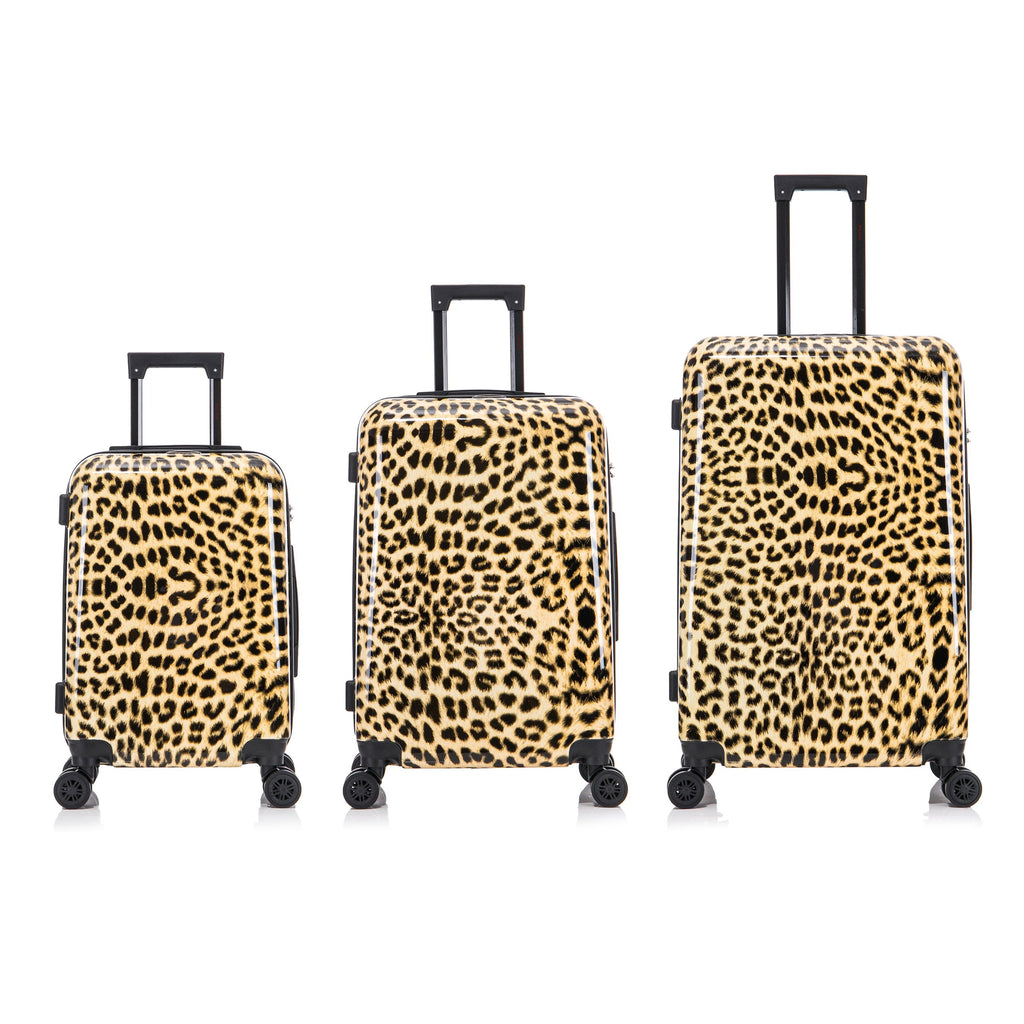 Print 3-Piece Hardside Luggage Sets with Spinner Wheels, Handle, Trolley, (20"/24"/28"), Cheetah