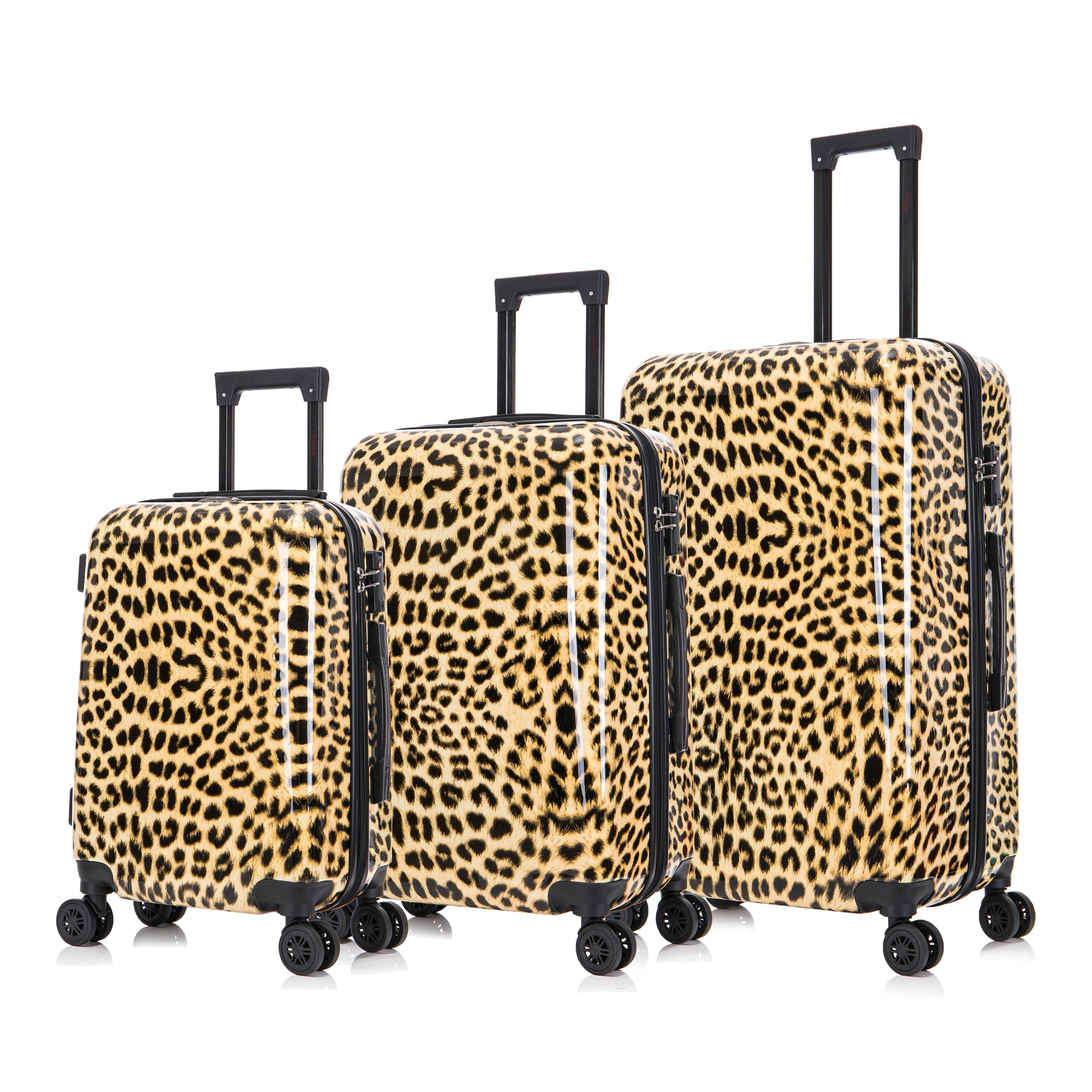 Print 3-Piece Hardside Luggage Sets with Spinner Wheels, Handle, Trolley, (20"/24"/28"), Cheetah