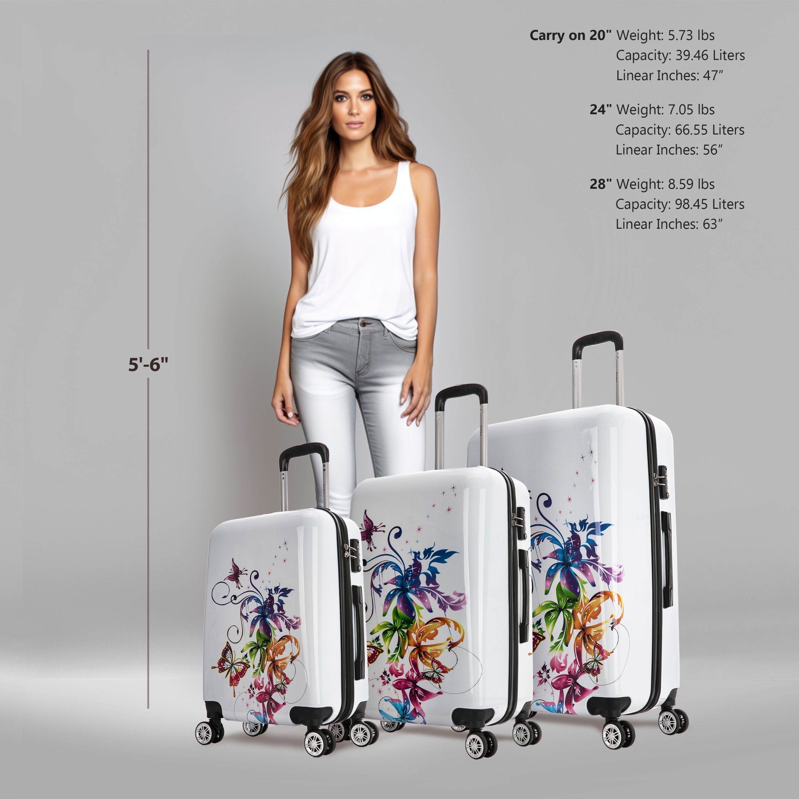 Print 3-Piece Hardside Luggage Sets with Spinner Wheels, Handle, Trolley, (20"/24"/28"), Cheetah