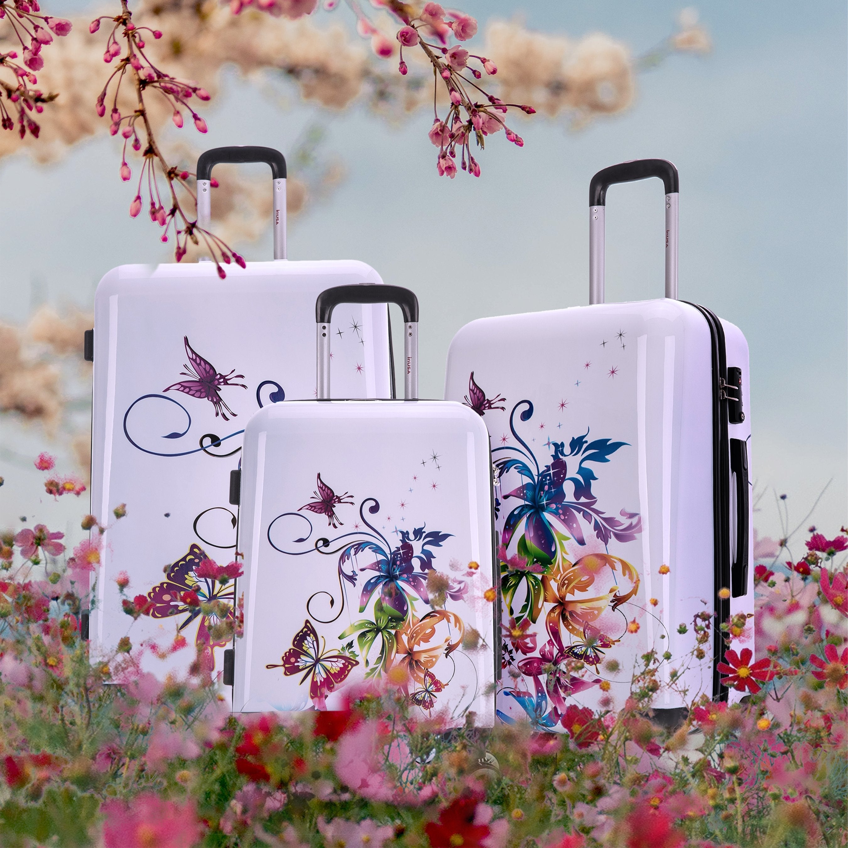 Print 3-Piece Hardside Luggage Sets with Spinner Wheels, Handle, Trolley, (20"/24"/28"), Cheetah