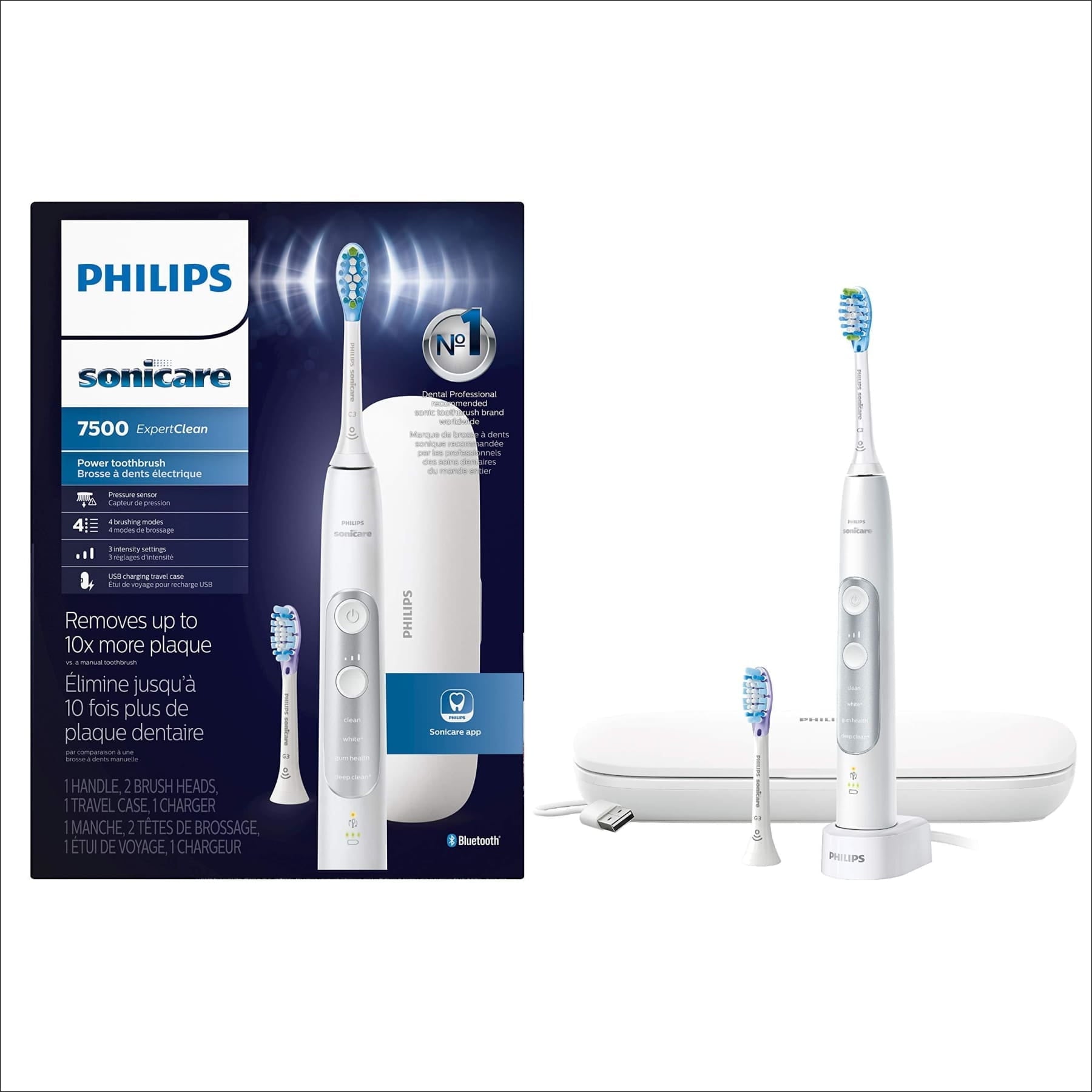 ExpertClean 7500 Bluetooth Rechargeable Electric Toothbrush, White HX9690/06