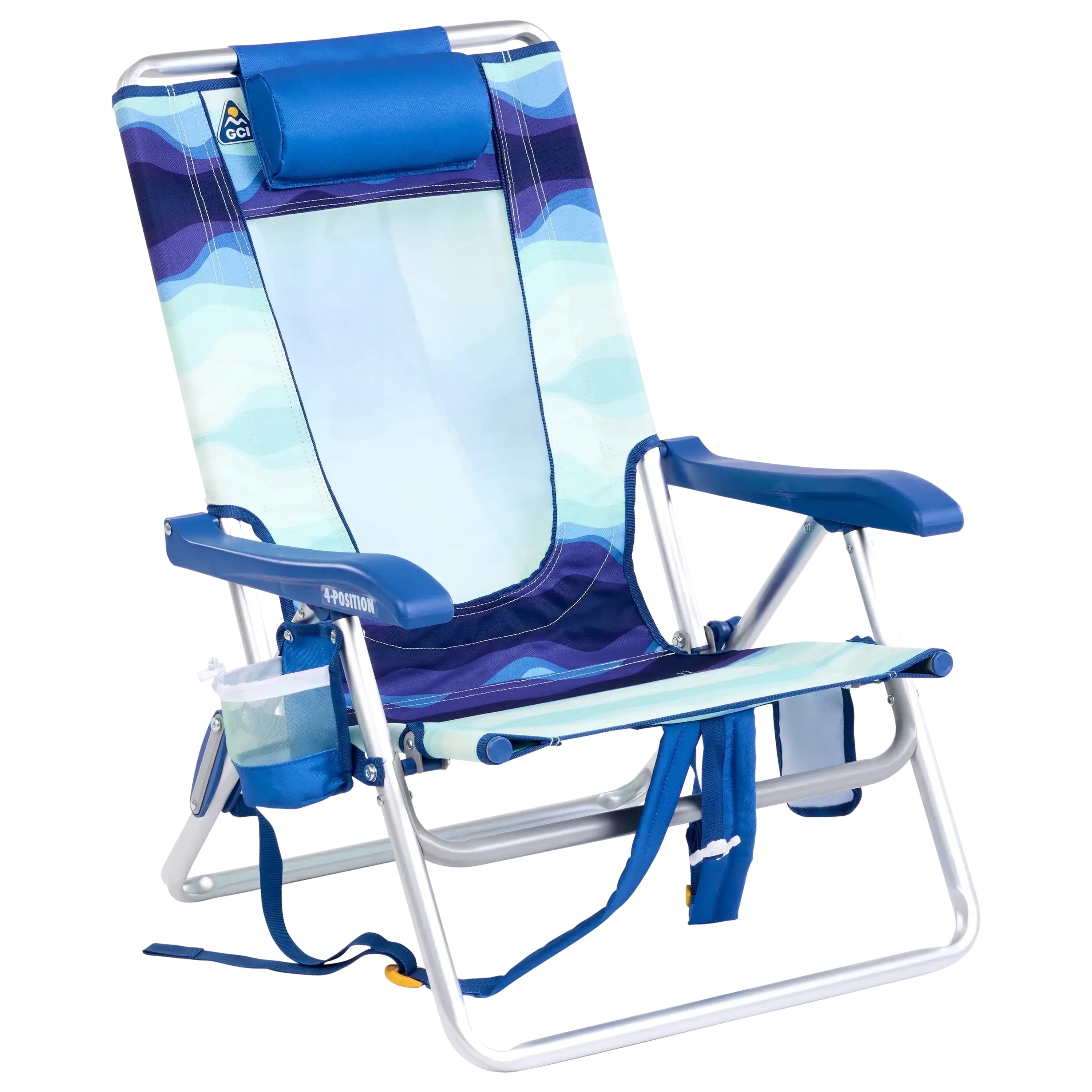 Backpack Beach Chair Lightweight Low Profile Reclining Chair, Wave Blue