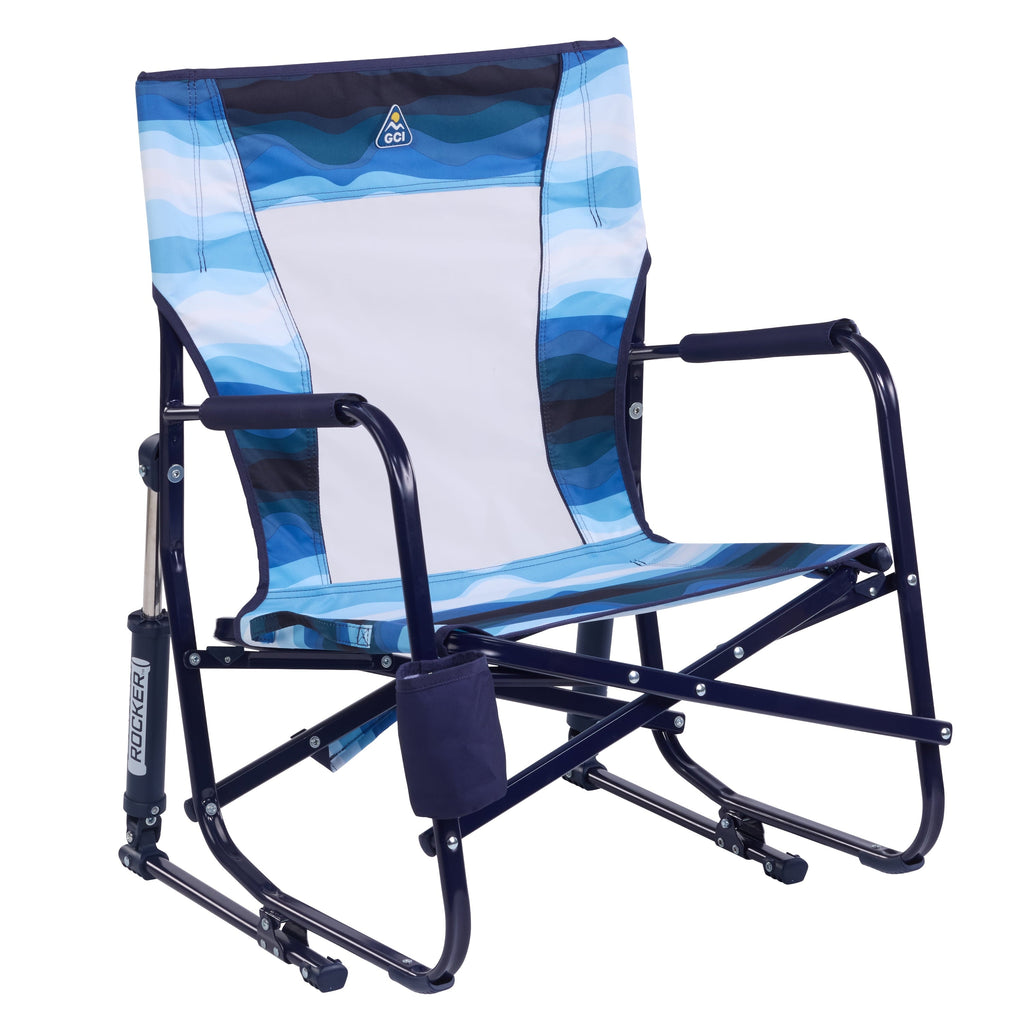 Beach Rocker Low Profile Foldable Rocking Chair, Wave Blue