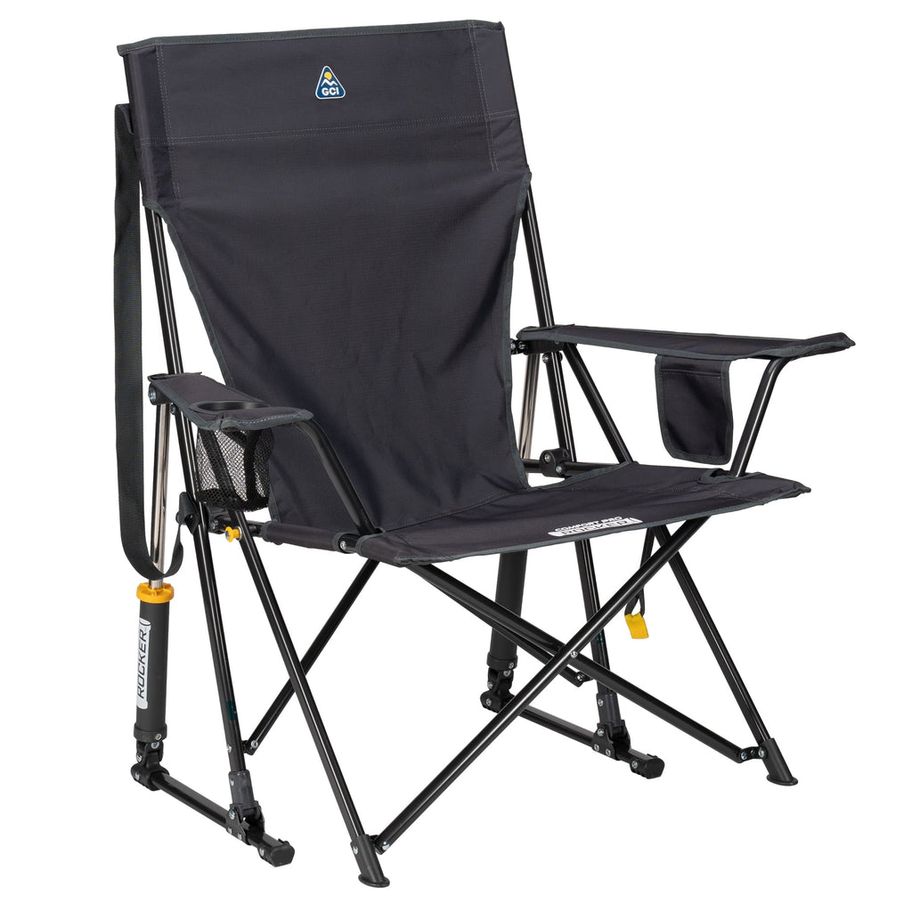 Comfort Pro Rocker Foldable Rocking Camp Chair with Solid Backrest, Dark Charcoal