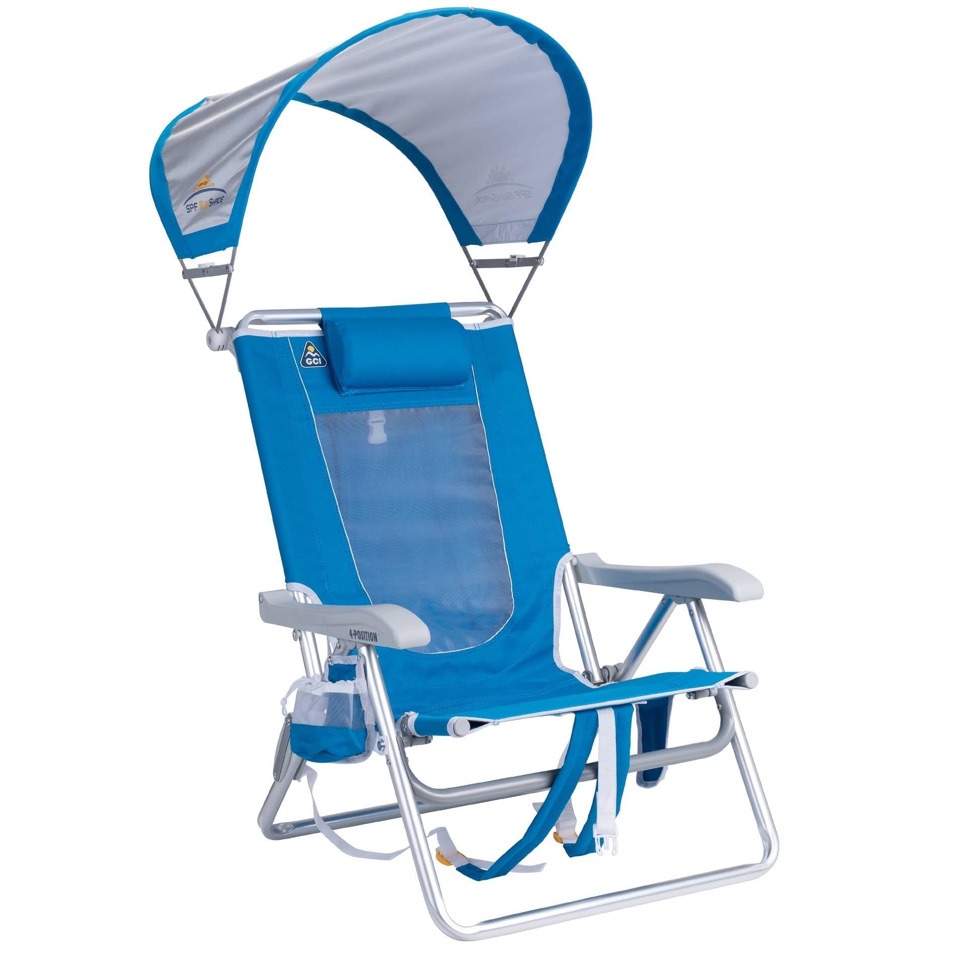 SunShade Backpack Beach Chair Reclining Low Profile Seat with Canopy, Saybrook Blue