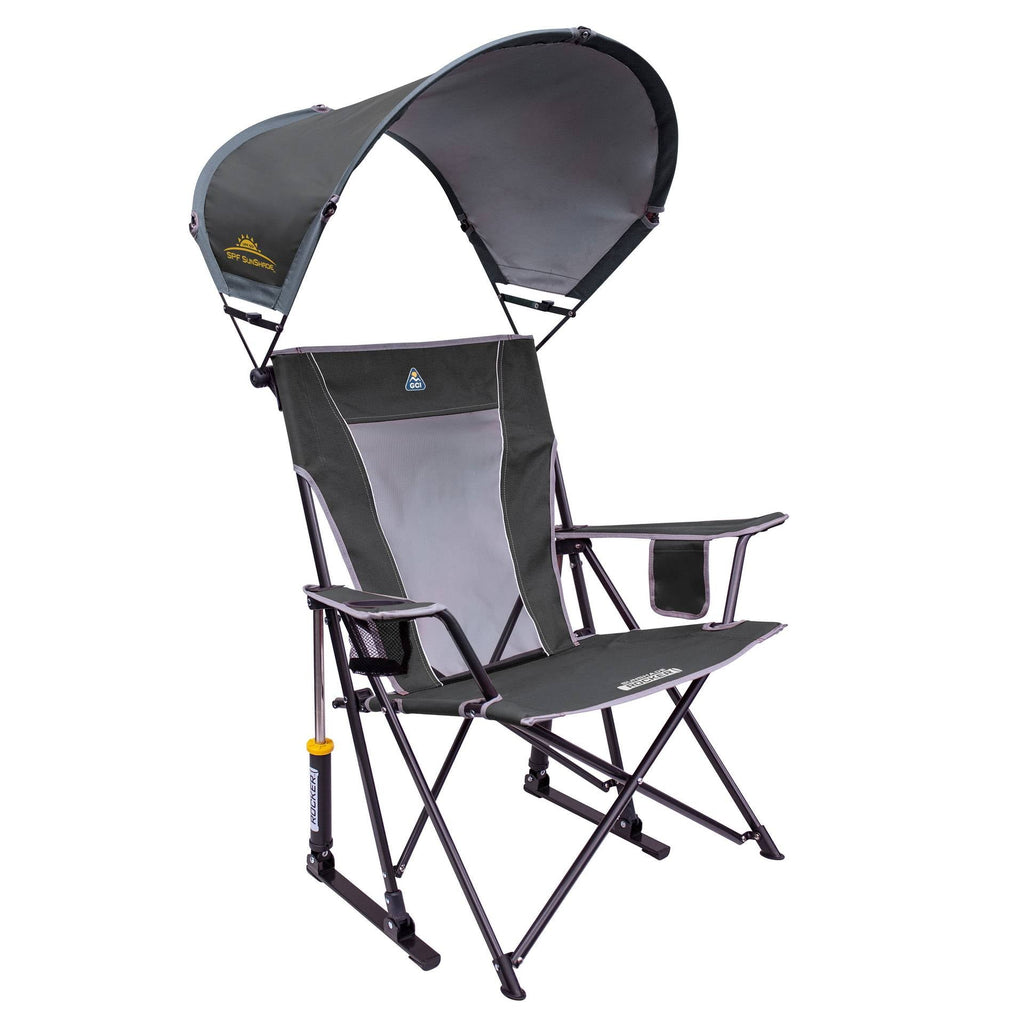 SunShade Rocker Foldable Rocking Camp Chair with Shade Canopy, Pewter