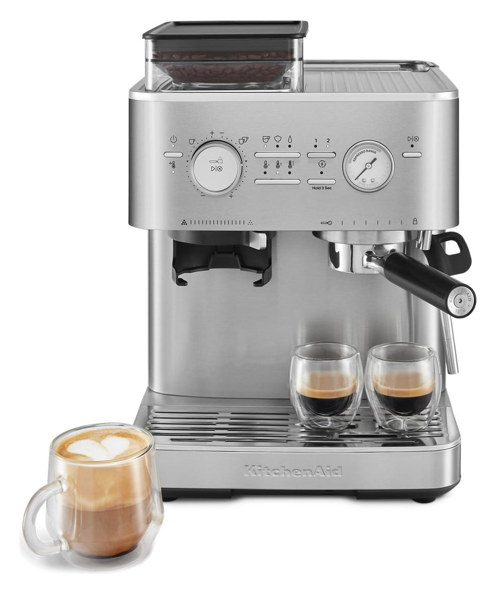 Semi-Automatic Espresso Machine with Burr Grinder | Brushed Stainless Steel