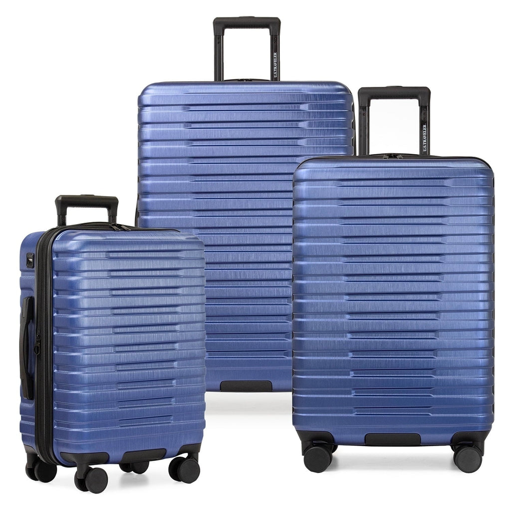 Boren Hardside Rugged Spinner Luggage Set w/ USB Port, Navy, 3-Piece (22/26/30)