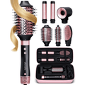 6 in 1 Professional Hot Air Styler • Powerful Hair Dryer &amp; Straightener Set • Fast Drying Curling Volumizing Straightening Styling • Includes Protective Travel Case (Black &amp; Rose Gold)